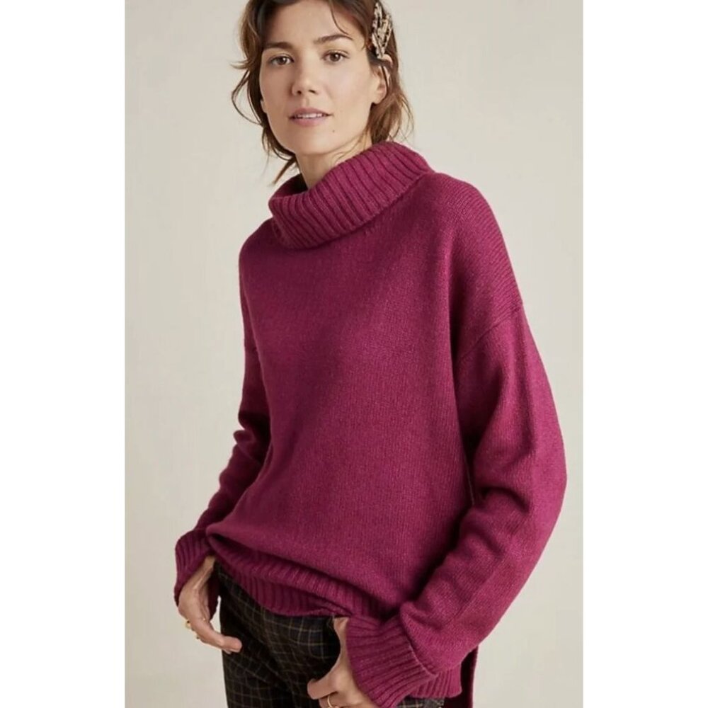 ANTHROPOLOGIE blair turtleneck wool blend oversized sweater in magenta size XS